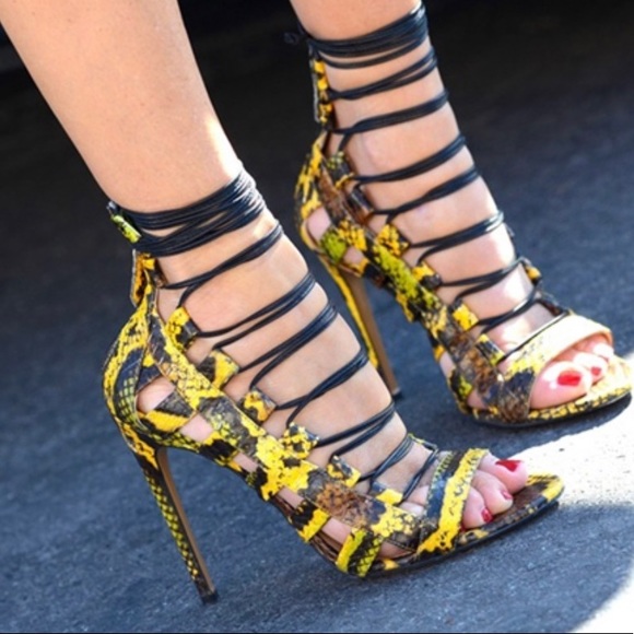 Aquazzura Shoes - Aquazzura Amazon Lace-Up Snakeskin Heels Size 36